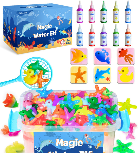 Aqua Fairy Water Gel Kit - Magic Water Elf Toy Handmade Water Animal Set - 10 Colors Magic Gel Aqua Art 6 Molds Squishy Maker - Party Favor Birthday Christmas DIY STEM Gifts for 3-8 Year Old Kids